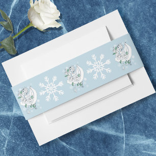 Witte Winter Dragon Sneeuwvlokken Blauw Uitnodigingen Wikkel