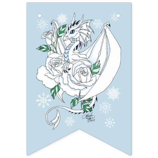 Witte Winter Dragon Sneeuwvlokken Blauw Vlaggetjes (Eerste vlag)