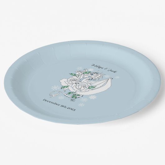 Witte Winter Dragon Sneeuwvlokken Blauwe Bruiloft Papieren Bordje (Gekanteld)