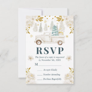 Witte Winter & Gouden Truck Bloem Bruiloft RSVP Kaartje