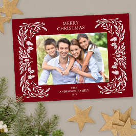 Witte Winter groen foto Kerstmis Feestdagenkaart