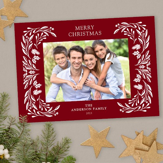 Witte Winter groen foto Kerstmis Feestdagenkaart