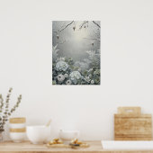Witte Winter Hortensia Bloemstuk Kunst Centrumstuk Poster (Keuken)