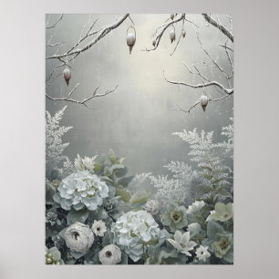 Witte Winter Hortensia Bloemstuk Kunst Centrumstuk Poster