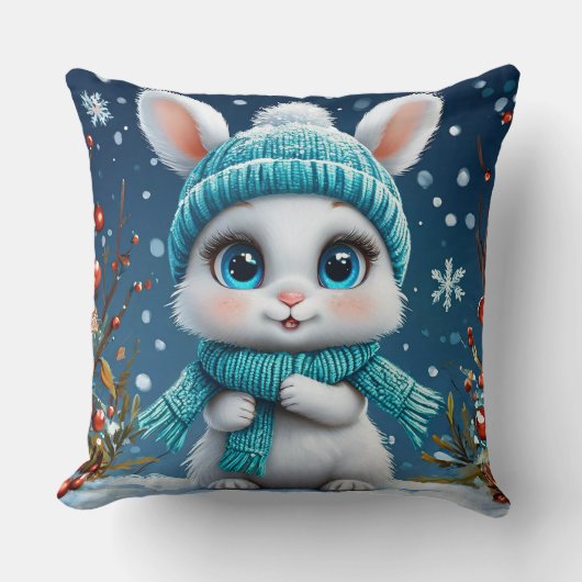 ❄️ Witte Winter Konijn Knus Decoratie Cadeau 🐰 Kussen (Voorkant)