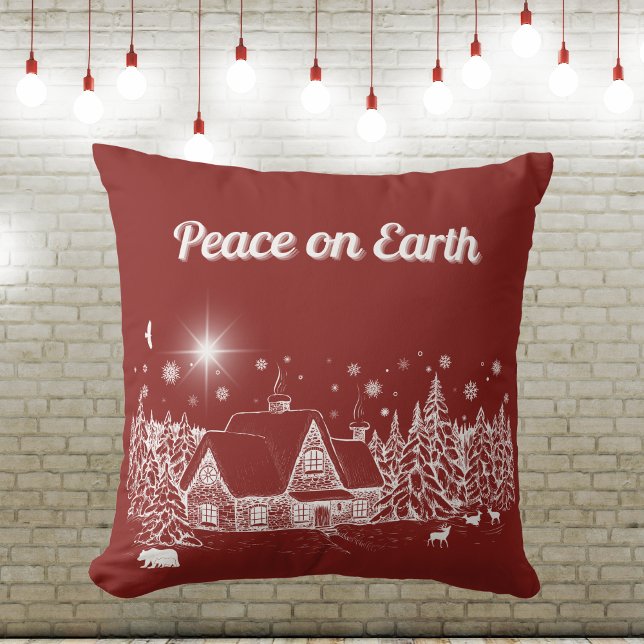 Witte Winter Land Vrede op Aarde Silhouet Kussen (Creator heeft geüpload)