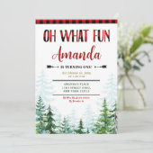 Witte Winter Lumberjack Oh Wat leuk Eerste Verjaar Kaart (Staand voorkant)