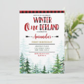 Witte Winter Onederland Lumberjack 1e Verjaardag Kaart (Staand voorkant)