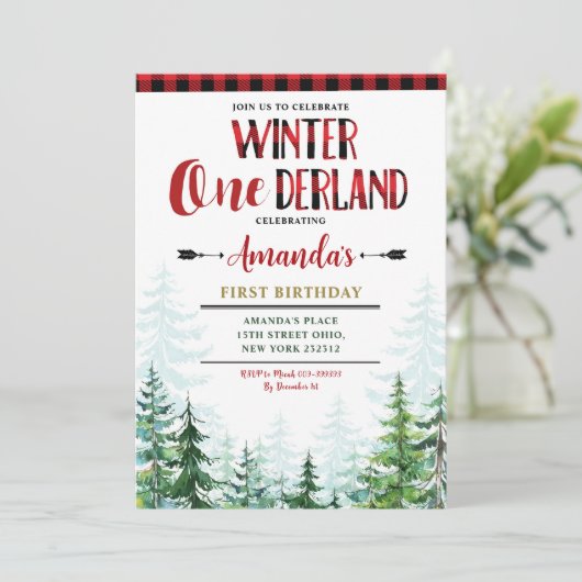 Witte Winter Onederland Lumberjack 1e Verjaardag Kaart (Staand voorkant)