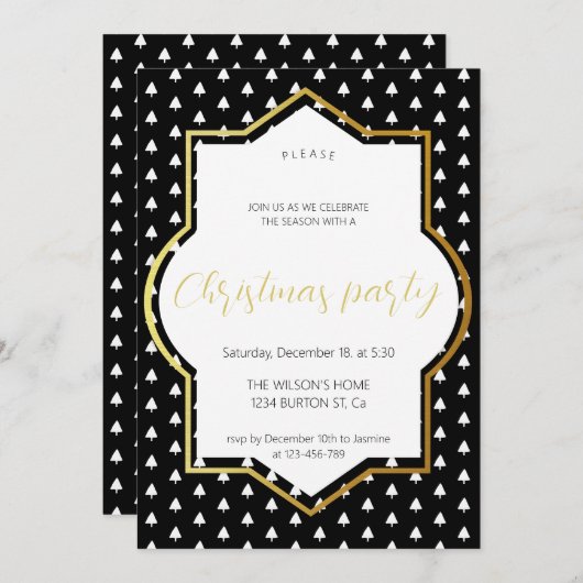 Witte winter op zwart en goud kerstfeest aankondiging (Voorkant / Achterkant)