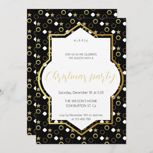 Witte winter op zwart en goud kerstfeest aankondiging (Voorkant / Achterkant)