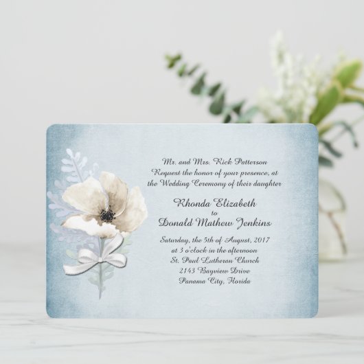 Witte Winter Papaver bruiloft uitnodiging (Staand voorkant)