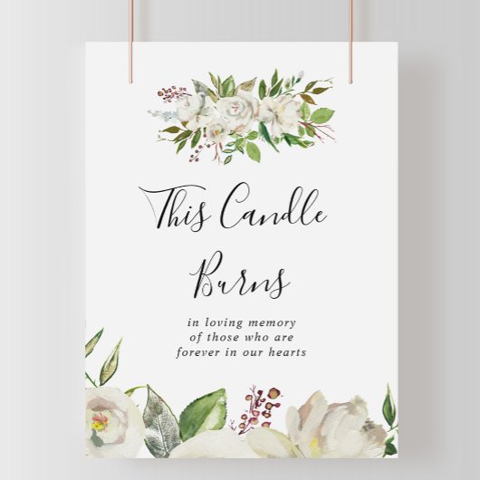 Witte Winter Pioen Bloem Deze Kaars Brandt Bord Poster