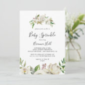 Witte Winter Pioen Bloemen Baby Sprinkle Kaart (Staand voorkant)