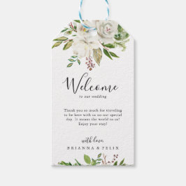 Witte Winter Pioen Bloemen Bruiloft Welkom Cadeaulabel