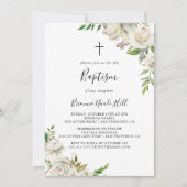 Witte Winter Pioen Bloemen Doop Kaart (Voorkant)