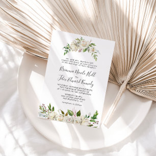 Witte Winter Pioen Bloemen Formele Bruiloft Kaart