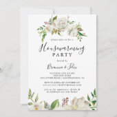 Witte Winter Pioen Bloemen Housewarming Party Kaart (Voorkant)