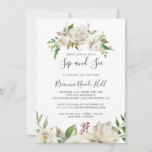 Witte Winter Pioen Bloemen Sip en See Kaart (Voorkant)