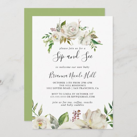 Witte Winter Pioen Bloemen Sip en See Kaart (Voorkant / Achterkant)