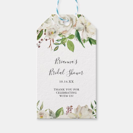 Witte Winter Pioen Bloemen Vrijgezellenfeest Cadeaulabel (Voorkant)