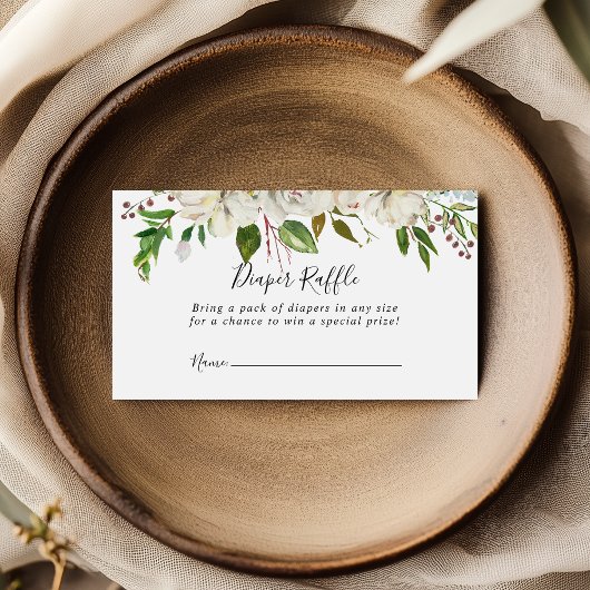 Witte Winter Pioen Bloemenluier Raffle Ticket Informatiekaartje