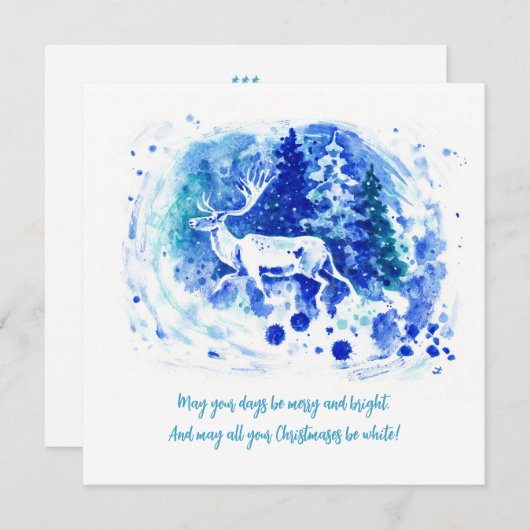 Witte winter rendier herten kerstkaart (Voorkant / Achterkant)