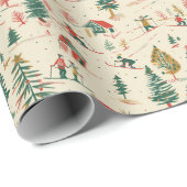 Witte winter: sneeuw, bomen en skiërs cadeaupapier (Rol Hoek)