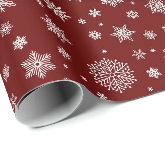Witte Winter Sneeuwvlok Crimson Red Cadeaupapier (Rol Hoek)