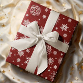 Witte Winter Sneeuwvlok Crimson Red Cadeaupapier