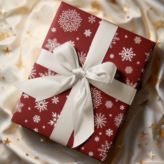 Witte Winter Sneeuwvlok Crimson Red Cadeaupapier