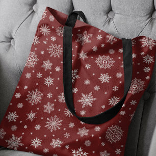Witte Winter Sneeuwvlok Crimson Red Tote Bag