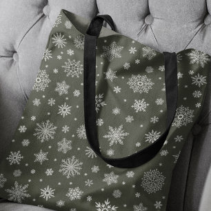 Witte Winter Sneeuwvlok Donker Pine Groen Tote Bag