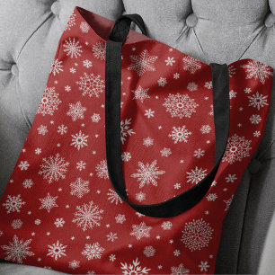 Witte Winter Sneeuwvlok Helder Rood Tote Bag
