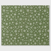 Witte Winter Sneeuwvlok Olijfgroen Cadeaupapier (Vlak)