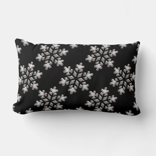 Witte winter sneeuwvlokken op zwart vakantiekussen kussen (Voorkant)