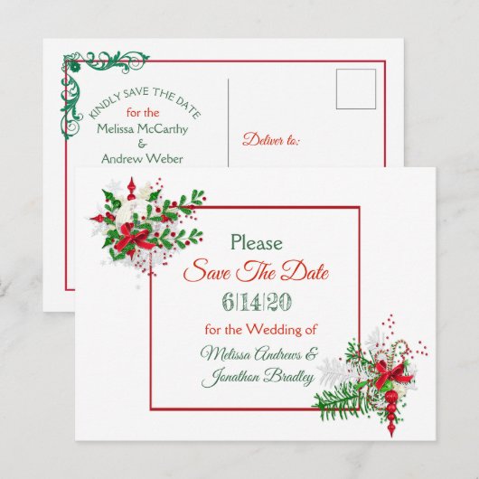 Witte Winter Wedding Thema Save the Date Briefkaar Aankondigingskaart (Voorkant / Achterkant)