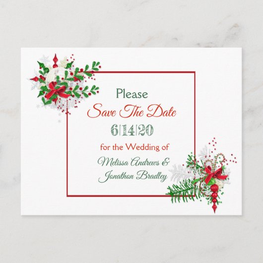 Witte Winter Wedding Thema Save the Date Briefkaar Aankondigingskaart (Voorkant)