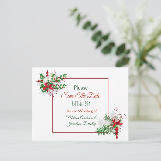 Witte Winter Wedding Thema Save the Date Briefkaar Aankondigingskaart (Staand voorkant)
