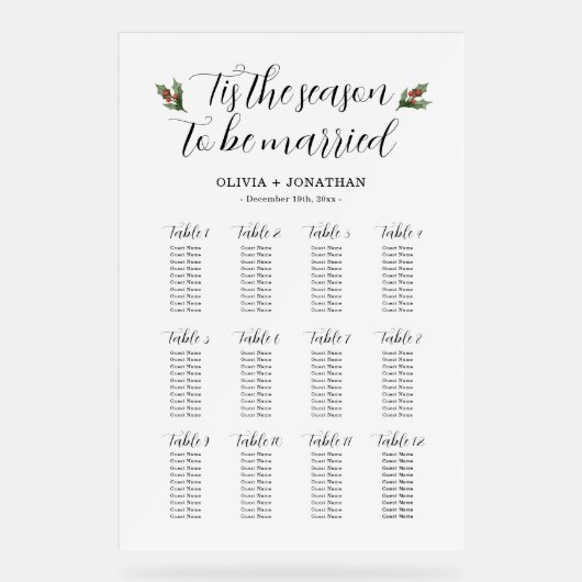 Witte Winter Wedding Zitting Grafiek Acryl Teken Acryl Bord (Voorkant)