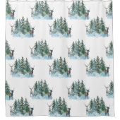 Witte Winter Wonderland Bos Antlers Pijnbomen Douchegordijn (Voorkant)