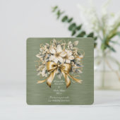 Witte Winterbes Groene Blad Gouden Lint Kaart (Staand voorkant)