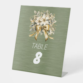 Witte Winterbes Groene Blad Gouden Lint Reclamebord Met Voetstuk