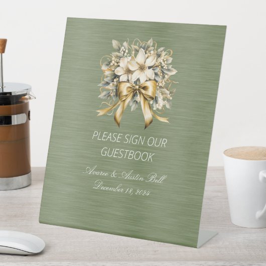 Witte Winterbes Teken Ons Trouwgastenboek Reclamebord Met Voetstuk (Insitu)