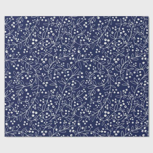 Witte winterbessen op de marine cadeaupapier (Vlak)