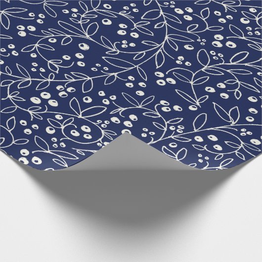 Witte winterbessen op de marine cadeaupapier (Hoek)