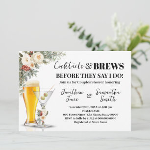 Witte Winterbloemen Cocktails & Brews Bruiloftsdou Kaart