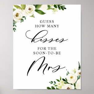 Witte Winterbloemen Hoeveel Kusjes Bruiloftsfeest Poster