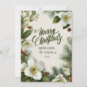 Witte Winterbloemen met Kerstsfeer Feestdagenkaart (Voorkant)