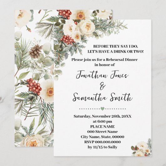 Witte Winterbloemen Oefendiner Kaart (Voorkant / Achterkant)